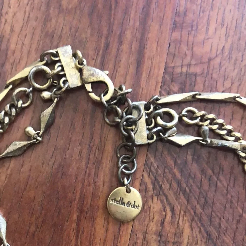 Stella & Dot Gold three tiered long necklace bohemian style.
